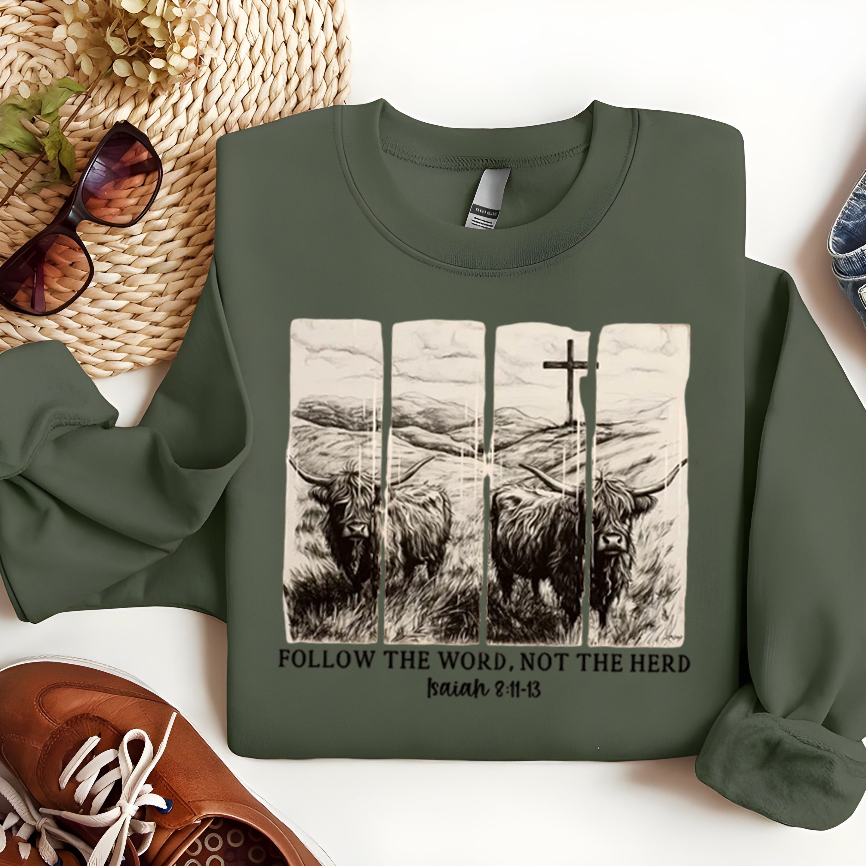 Follow the Word Not the Herd Christian Sweatshirt, Isaiah 8:11-13 Bible Verse Pullover, Faith Based Religious Crewneck